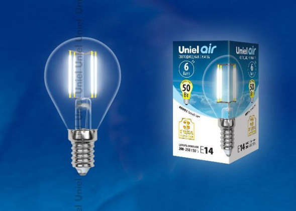 Лампочки светодиодные UNIEL (UL-00002207) LED-G45-6W/NW/E14/CL GLA01TR