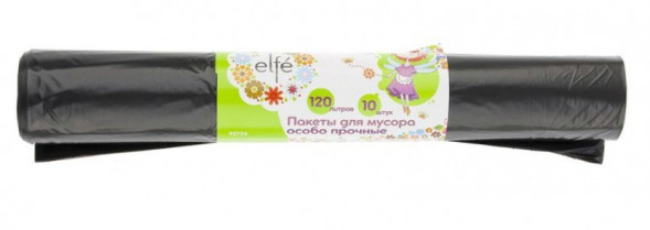 Мешки д/мусора ELFE Пакеты для мусора 120л*10шт пвд прочные черные, длинный ролик, Россия 92726