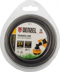 Леска для триммера DENZEL Леска для триммера двухкомпонентная звезда, 2,4мм х 15м, блистер EXTRA CORD 96217