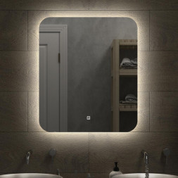 Зеркало САНАКС 45250 Зеркало 600 х 700 мм, сенсорное, с внутренней LED подсветкой, с закругленными углами, безрамочное, с ореольным свечением