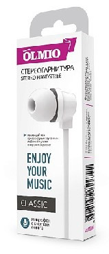 Наушники-гарнитура OLMIO &quot;CLASSIC&quot; 3.5мм белые (38898)