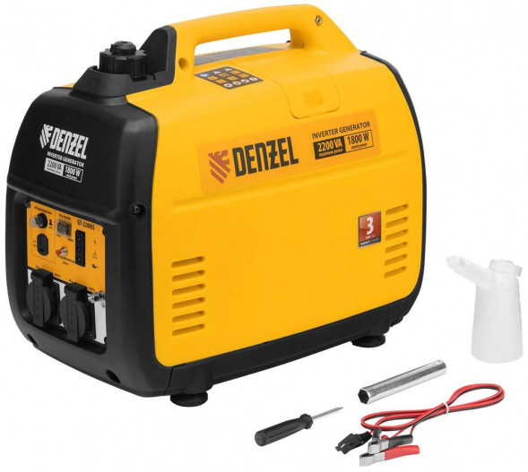 Генератор DENZEL Генератор инверторный GT-2200iS, 2.2 кВт, 230 В, бак 4 л, закрытый корпус, ручной старт 94702