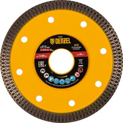 Алмазный диск DENZEL Диск алмазный отрезной 115 х 22,2мм, сплошной, супертонкий, горячий пресс, сухой/мокрый рез 73057