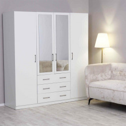 Шкаф ЭЛЕГИЯ КМ.006.02-15-00А Шкаф 4-х дверный с зеркалом 1840х560х1990 Белый жемчуг 81005М Белый жемчуг 81005М (4 кор)