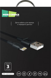 Кабель MORE CHOICE (4620202551030) K19i USB 2.0A для Lightning 8-pin - 3м Black