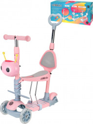 Самокат VELOBIBI 3-х колесный Dynamic (3 в 1 кол.120/96 мм и PU+PVC со свет., до 40кг) розовый И-9968 ПП-00216357