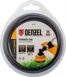 Леска для триммера DENZEL Леска для триммера двухкомпонентная звезда, 2,7мм х 15м, блистер EXTRA CORD 96218