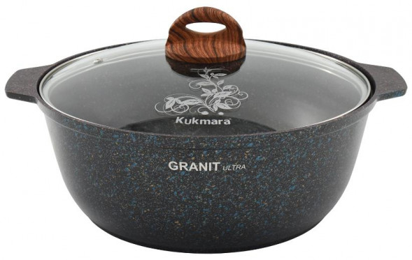 Жаровня KUKMARA жгг52а а/пр литая 5,0л стекл/кр Granit ultra blue