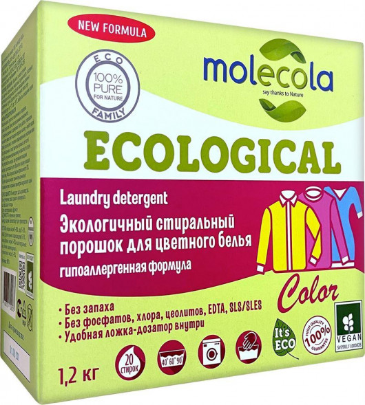 Стиральный порошок для цветного белья MOLECOLA Стиральный порошок для цветного белья экологичный 1200 г, 9073