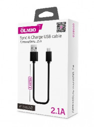 USB кабель OLMIO кабель USB - microUSB 2.1A 2М круглый черный (38660)