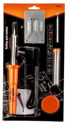 Набор инструмента SPARTA Набор для пайки, 5 предметов: паяльник 30 Вт, подставка, жало, паста, припой 913113