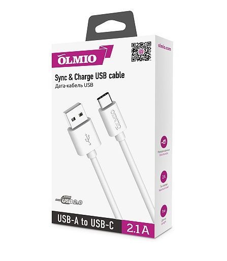 Кабель Type-C OLMIO Кабель USB 2.0 - USB type-C, 1м, белый (38899)