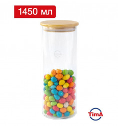 Банка для сыпучих продуктов боросиликатное стекло, деревянная крышка TIMA Банка для сыпучих продуктов 1450мл, боросиликатное стекло, деревянная крышка M-1450