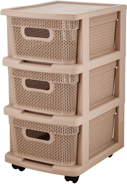 Комод KEEPLEX KL379522005 Ajur с корзинами на колесиках трехсекционный компакт 37х30х52см бежевый топаз