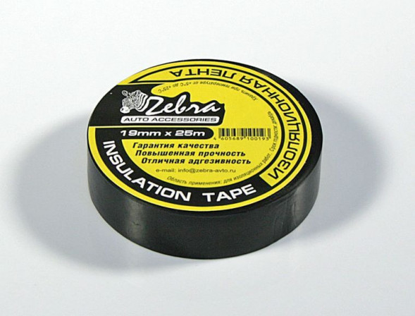 Изолента ZEBRA 19 мм х 25 м чёрная 08748