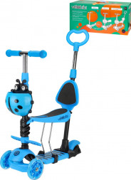 Самокат VELOBIBI 3-х колесный Fanny (3 в 1 кол.120/96 мм и PU+PVC со свет., до 40кг) голубой И-9964 ПП-00216344