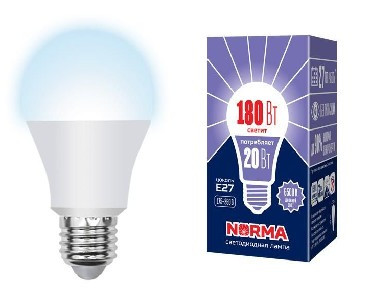 Лампа светодиодная VOLPE (UL-00004028) LED-A65-20W/DW/E27/FR/NR Форма A матовая Серия Norma 6500K