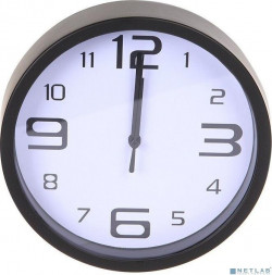 PERFEO Настенные часы PF-WC-001 , круглые д. 20 см, чёрный корпус / белый циферблат