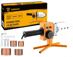 Аппарат для сварки полипропиленовых труб DEKO PPWM2100W в металлическом кейсе, 4 насадки (20-40 мм) 063-4247