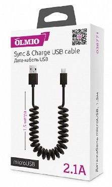 Дата-кабель OLMIO Дата-кабель USB - microUSB 2.1А 1.5М витой черный (38771)