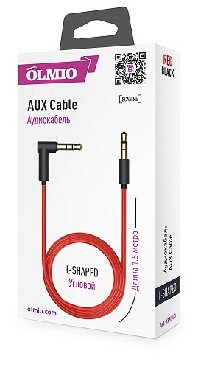 Аудиокабель OLMIO AUX 3.5(M)-3.5(M), 1.5м, угловой, красно-черный (38900)