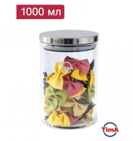 Банка для сыпучих продуктов Tборосиликатное стекло, металлическая крышка TIMA Банка для сыпучих продуктов 1000мл, боросиликатное стекло, металлическая крышка MS-1000