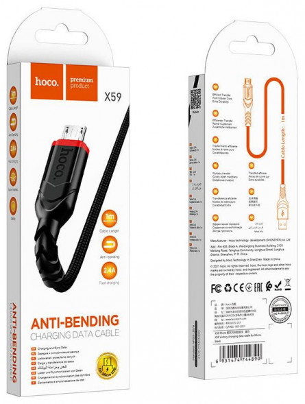 Кабель microUSB HOCO (6931474744890) X59 USB (m)-microUSB (m) 1.0м - черный