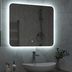 Зеркало САНАКС 45251 Зеркало 800 х 700 мм, сенсорное, с внутренней LED подсветкой, с закругленными углами, безрамочное, с ореольным свечением