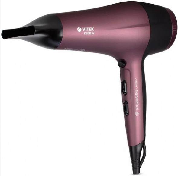 Фен VITEK Фен VT-2535, 2200Вт, бордовый и черный