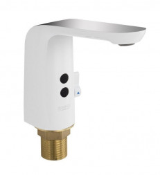 Смеситель сенсорный BRIMIX 08772 Смеситель сенсорный на раковину, БЕЛЫЙ с хромом , с регулировкой температуры воды на корпусе , квадратный корпус , работа от батареек