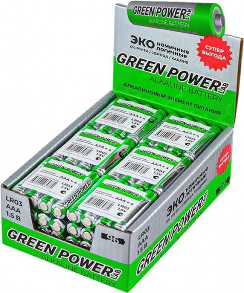 Батарейка GREEN POWERlab LR03 AAA БОКС96 Alkaline 1.5V (96/384) GREEN POWERLAB (00-00034161) LR03 AAA БОКС96