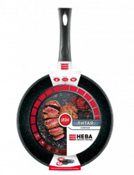 Сковорода НЕВА МЕТАЛЛ ПОСУДА 18124 а/пр литая 24см Черный гранит