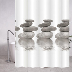 Штора САНАКС 06-01 Штора с рисунком, большие камни, матовая, в ванную комнату, с кольцами, PEVA, 180 х 180 см.