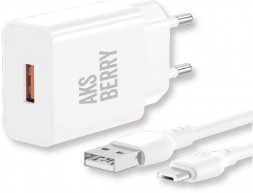 СЗУ AKSBERRY (6972969383071) T42 QC3.0 + кабель MicroUSB, белый