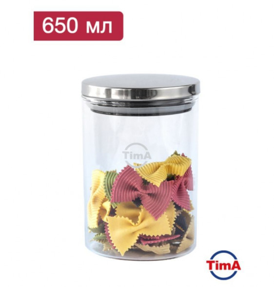 Банка для сыпучих продуктов Tборосиликатное стекло, металлическая крышка TIMA Банка для сыпучих продуктов 650мл, боросиликатное стекло, металлическая крышка MS-650