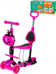 Самокат VELOBIBI 3-х колесный Fanny (3 в 1 кол.120/96 мм и PU+PVC со свет., до 40кг) розовый И-9965 ПП-00216349