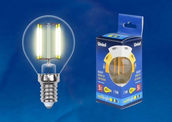 Лампочки светодиодные UNIEL (UL-00002369) LED-G45-5W/WW/E14/CL/MB GLM10TR