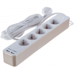 Удлинитель с заземлением DUWI 32070 8 Supraline 5гн. 3м. 2xUSB белый/золото