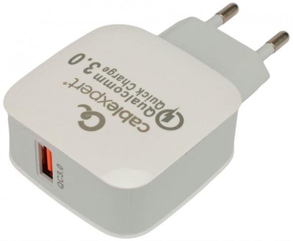 Универсальный адаптер питания Cablexpert (21074) MP3A-PC-40, QC3.0, 1 порт USB, белый, пакет