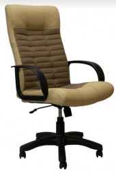 Кресло компьютерное ЯрКресло Кресло Кр26 ТГ ПЛАСТ С12(ткань бежевая+коричневая)/ЭКО2(экокожа слон.кость)