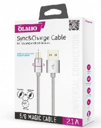Дата-кабель OLMIO USB 2.0 - MAGIC 5/8 (microUSB+lightning), 1м, 2.1А (38767)