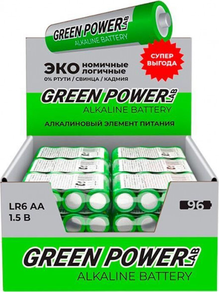 Батарейка GREEN POWERlab LR6 AA БОКС96 Alkaline 1.5V (96/384) GREEN POWERLAB (00-00034162) LR6 AA БОКС96