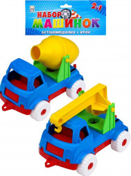Игрушка РЫЖИЙ КОТ Набор машинок №2 2в1 БЕТОНОМЕШАЛКА + КРАН И-5678 051692