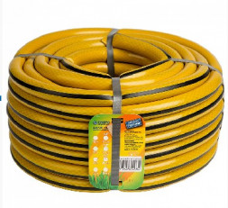 Шланг ГИДРОАГРЕГАТ Шланг поливочный Д=3/4" (25м) арм., 3-х слойный желтый с черной полосой