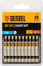 Набор бит DENZEL Набор бит SL6,0х50, сталь S2, шестигранный профиль, 10шт. 11660