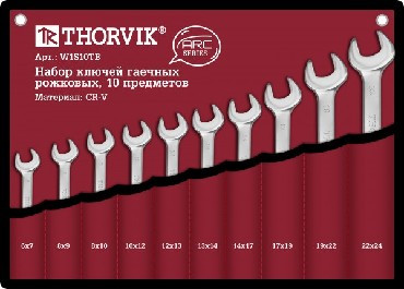 Набор ключей THORVIK W1S10TB Набор ключей гаечных рожковых серии ARC в сумке, 6-24 мм, 10 предметов