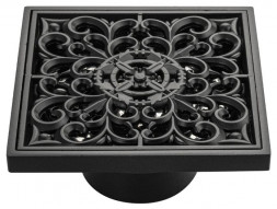 Трап САНАКС 00032 Трап крышка с декором 100 х 100, чёрного цвета, вертикальный, с сухим затвором воды