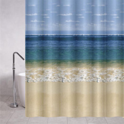 Штора САНАКС 06-06 Штора с рисунком, морской берег, матовая, в ванную комнату, с кольцами, PEVA, 180 х 180 см.