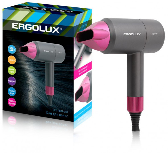 Фен ERGOLUX ELX-HD09-C08 серый/розовый 15207