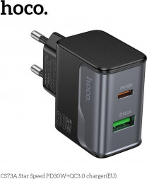 СЗУ HOCO (6942007653787) CS73A 1USB+1Type-C 3.0A PD 30W+QC3.0 Midnight black